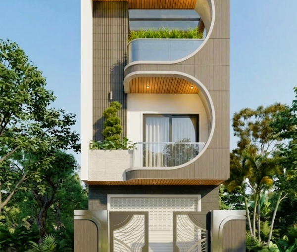 MẪU NHÀ PHỐ  HIỆN ĐẠI KẾT HỢP NÉT VUÔNG VÀ ĐƯỜNG CONG HÌNH CHŨ “S”